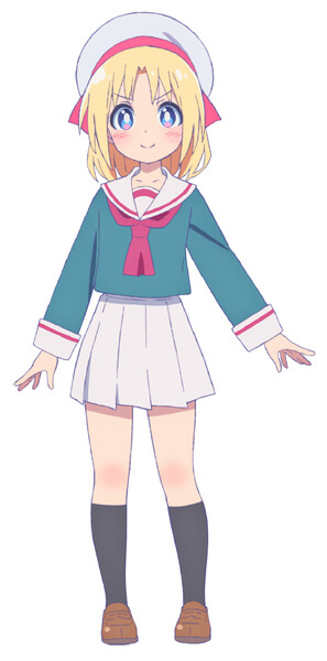 Character design for Lily Baker, a young girl with blue eyes and blonde hair