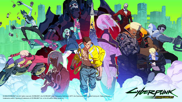 poster visual featuring main characters on neon green city background